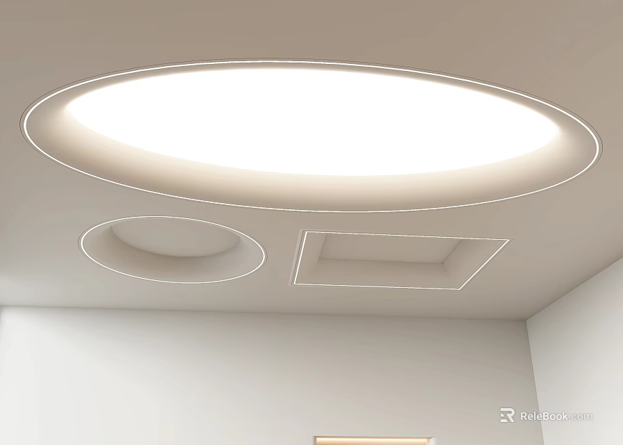 Contemporary Modern Ceiling Design With Round And Square Recesses And LED Lighting 3d model 