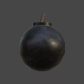 Single Black Bomb Weapon With Spiral Fuse Isolated On Dark Background