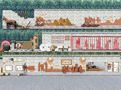 Traditional Scenic Wall Design With Mountain Relief Wooden Decor And Natural Landscape Elements 3d model