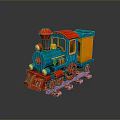 Vibrant Colorful Toy Train With Blue Red Yellow Headlights Wheels And Carriage