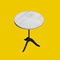 Round White Marble Top Coffee Table With Black Metal Three Legged Base 3d model