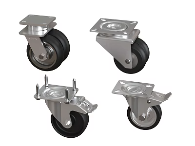 Various Types Of Metal Casters With Black Wheels And Sturdy Construction 3d model