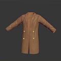 Brown Long Double Breasted Coat With Classic Design And Smooth Texture 3d model