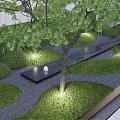 Karesansui Landscape Garden With Trimmed Hedges Black Gravel Path And Round Lanterns
