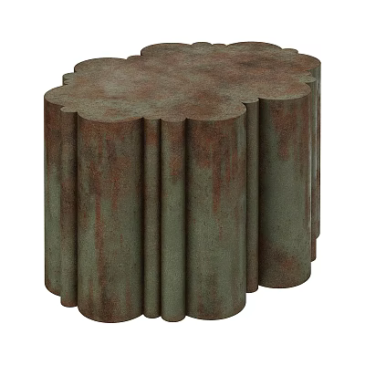 Unique Petal Shaped Coffee Table With Rustic Green Brown Cylindrical Legs And Textured Top 3d model