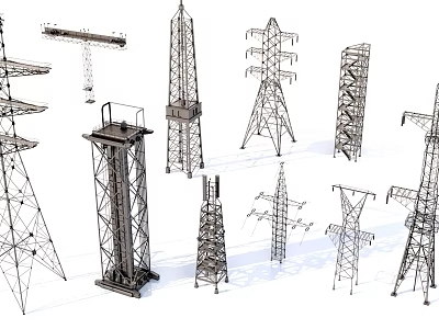 Various Types Of Industrial Steel Towers For Power And Telecommunication Systems 3d model