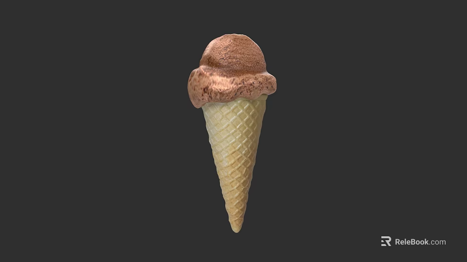 Creamy Chocolate Ice Cream In Crispy Waffle Cone On Black Background 3d model 