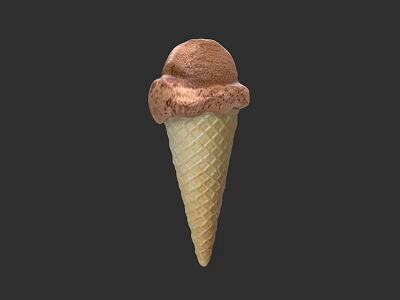 Creamy Chocolate Ice Cream In Crispy Waffle Cone On Black Background 3d model