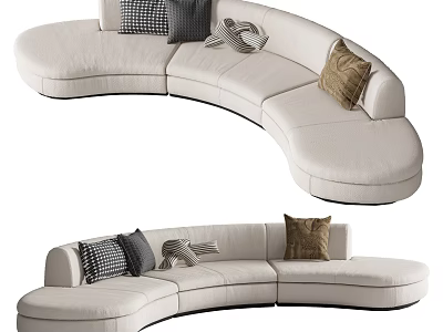 Curved White Sectional Sofa With Decorative Pillows And Modern Upholstered Design 3d model