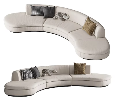 Curved White Sectional Sofa With Decorative Pillows And Modern Upholstered Design 3d model