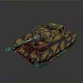 Detailed Military Tank With Yellow Black Camouflage Cannon Barrel And Tracks