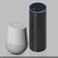 Smart Home Audio Speakers With White And Black Cylindrical Design And Indicator Lights