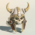 Viking Inspired Horned Helmet Featuring Skull Design Metal Rivets And Leather Straps