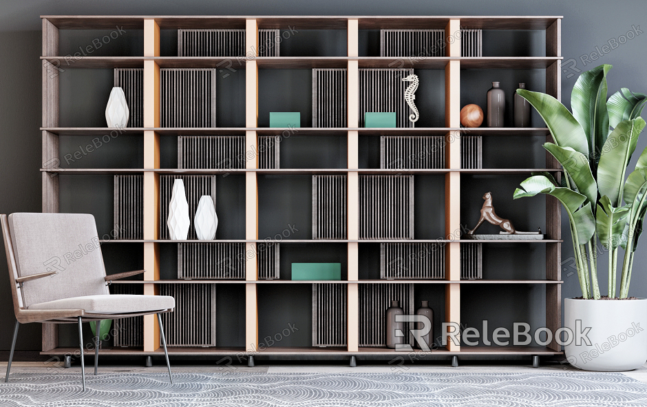 Modern Storage Rack Bookcase Single Chair Combination model