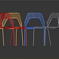 Colorful Modern Mesh Chairs in Red Yellow Blue White with Dark Background Reflection
