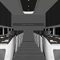 Modern Public Office Space With Multi Workstations White Chairs Gray Flooring And Red Ceiling Light Strips 3d model