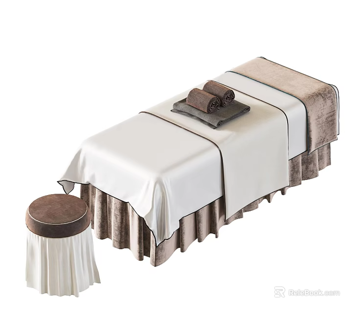 Luxury Massage Table Setup With Folded Towels Tray And Matching Stool 3d model 