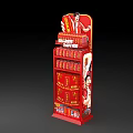 Red Beverage Display Stand With Multiple Shelves Holding Drinks And Character 3d model
