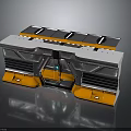 Futuristic Modular Tech Structure With Metal Panels Yellow Supports And Sliding Doors