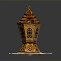 Golden Decorative Furniture With Intricate Carved Patterns And Red Accents On White Base