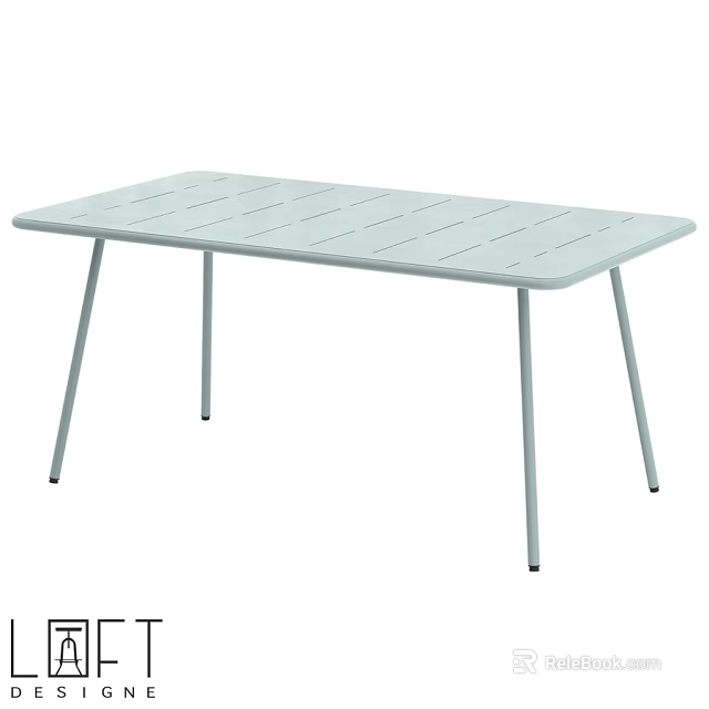 Modern Light Colored Dining Table With Slatted Top And Slim Metal Legs 3d model 