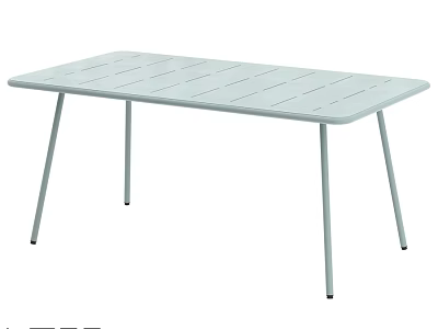 Modern Light Colored Dining Table With Slatted Top And Slim Metal Legs 3d model