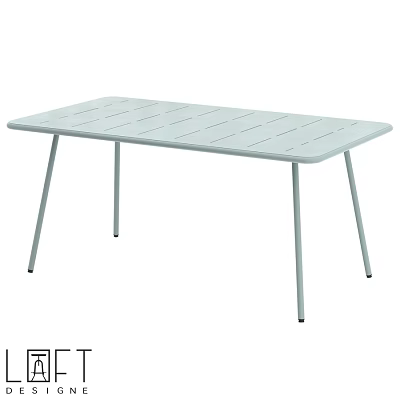 Modern Light Colored Dining Table With Slatted Top And Slim Metal Legs 3d model