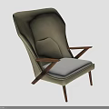 Modern Beige Chair With Wooden Arms Legs Light Gray Cushion And Minimalist Design