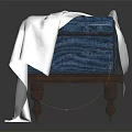 Blue Classic Sofa With Carved Wooden Legs Decorative Pillow And White Blanket