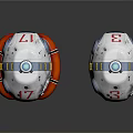 Two Helmet Like Devices Featuring Number 17 And 3 White Red Reflective Design