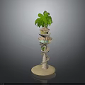 Spiral Multi Level Building Model with Palm Tree Top Circular Base Spiral Stairs and Windows