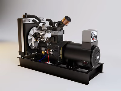Industrial Generator Unit With Motor Cooling Fan Piping System And Control Panel On Black Base 3d model