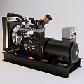 Industrial Generator Unit With Motor Cooling Fan Piping System And Control Panel On Black Base