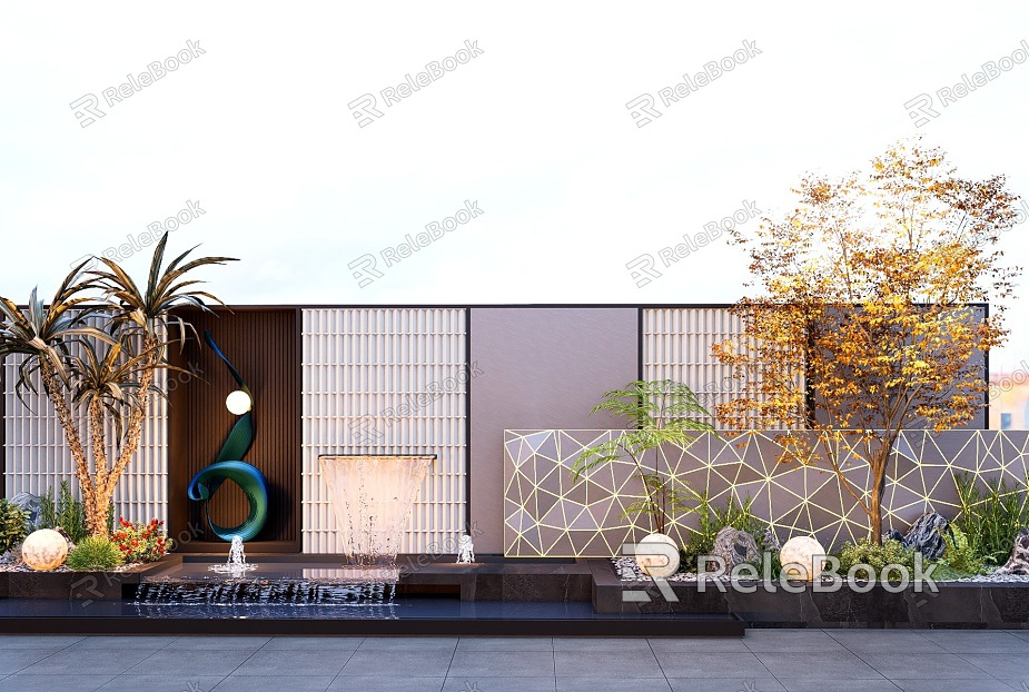 Modern courtyard landscape flowing water landscape wall landscape wall model