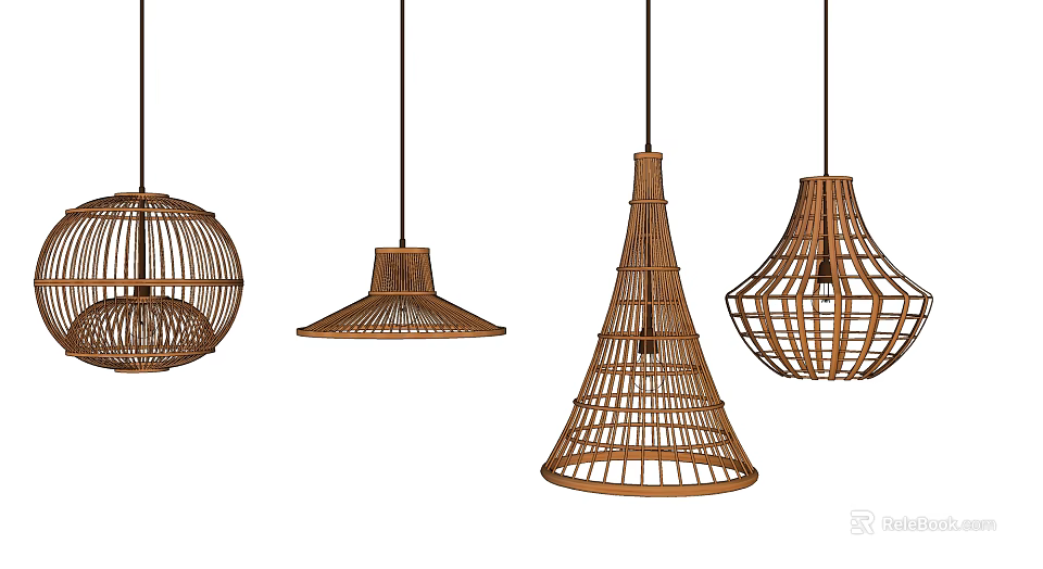 Rattan Pendant Lights With Various Woven Designs And Unique Shapes For Home Interior Decor 3d model 
