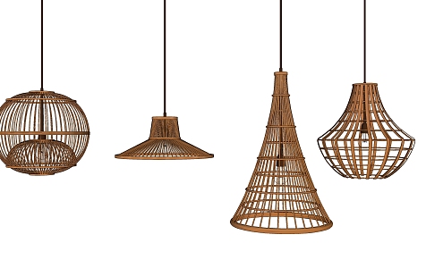 New Chinese Chandelier Bamboo Chandelier Combination 3d model