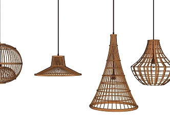 New Chinese Chandelier Bamboo Chandelier Combination 3d model