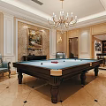 Stylish Billiard Room Interior Design With Pool Table Comfortable Seats And Elegant Lighting 3d model