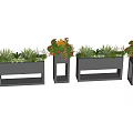 Modern Gray Flower Planters With Colorful Flowers And Green Plants