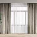Modern Linen Curtains With Sheer Voile Layer And Potted Plant By Wooden Floor