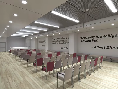 Modern Conference Room With Arranged Chairs Wall Einstein Quote And Lighting 3d model