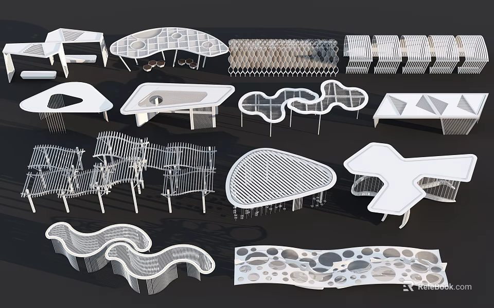 Modern Pergola Design Collection With Various Geometric Curved And Openwork Structures 3d model