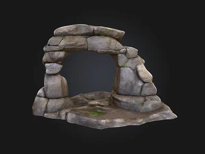 Natural Rockery Stones Forming Arched Shape With Small Mossy Platform Base 3d model