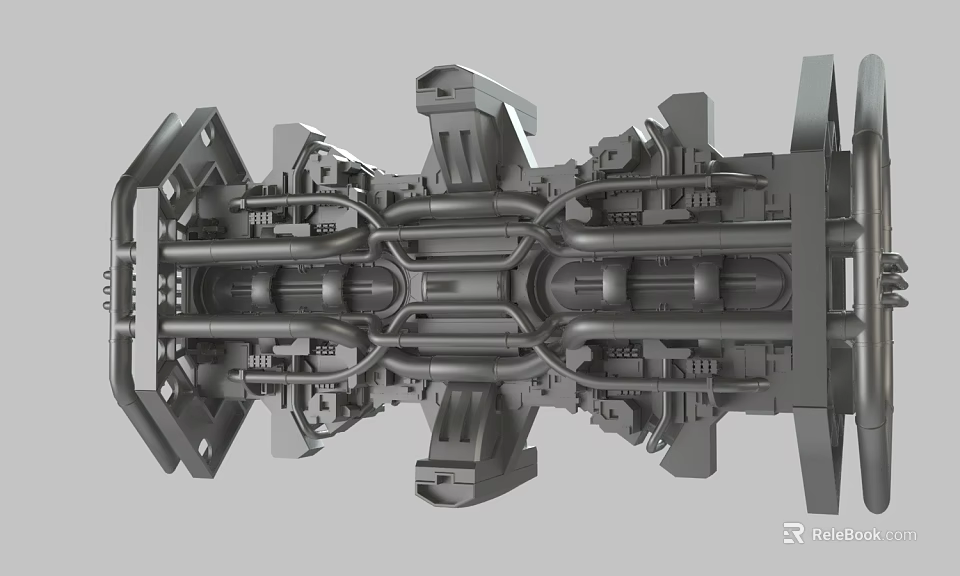 Detailed 3D Model of Mechanical Industrial Structure With Metal Framework And Pipe System 3d model 