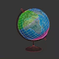 Detailed Globe Decorative Ornament with World Map on Metal Stand and Base for Home Decor