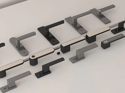 Modern Metal Door Handles In Various Black And Silver Minimalist Designs 3d model