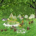 Decorative Outdoor Lights With Yellow Glow In Woodland Garden Wooden Bases