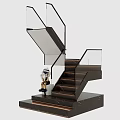 Modern Staircase With Glass Railing Dark Steps And Small Doll Sitting At Base