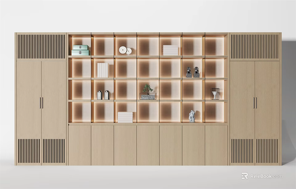 Modern Luxury Wooden Decorative Cabinet With LED Lighting And Glass Shelves For Storage 3d model 