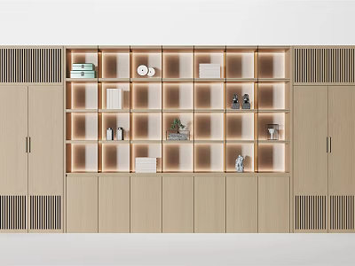 Modern Luxury Wooden Decorative Cabinet With LED Lighting And Glass Shelves For Storage 3d model